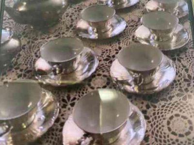 servizio da tè da 12 in porcellana e argento